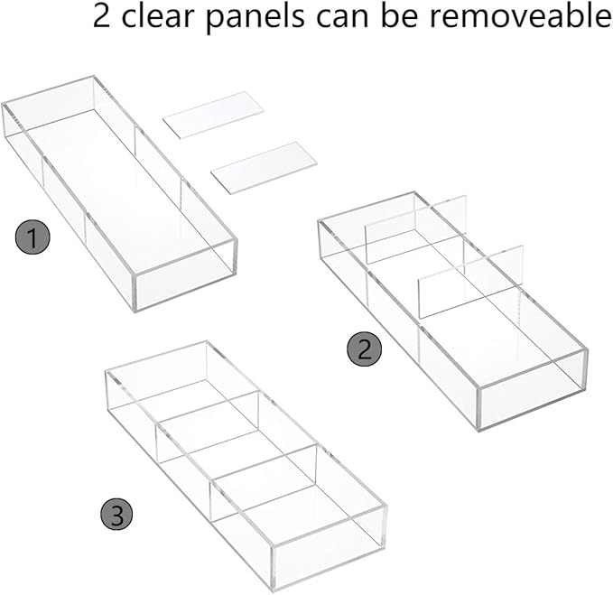 HIIMIEI 3 Section Clear Acrylic Drawer Organizer Tray, Office & Makeup Drawer - Image 7