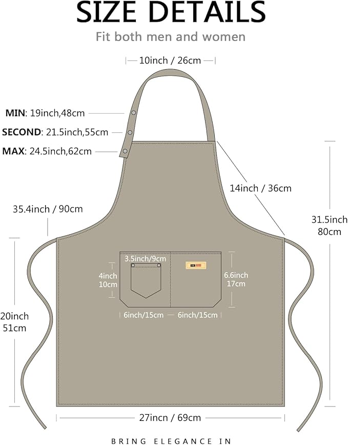 Yuubin Extra Large Aprons for Men Adjustable Button Apron - Image 6