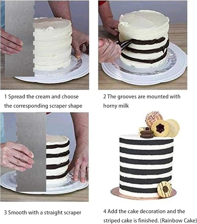 8.7 Inche Stainless Steel Cake Scraper,Double Sided Patterned Edge Stripe Edge - Image 7