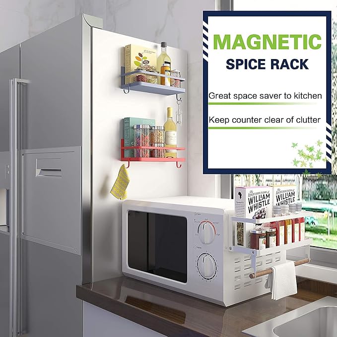 Magnetic Spice Rack Organizer Refrigerator Spice Storage Shelf(Red 2 pack - Image 3