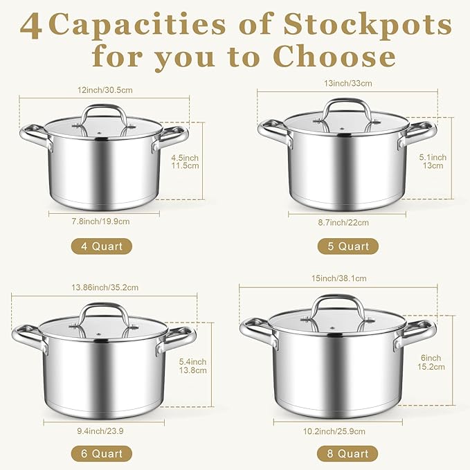 Leonyo 5 Quart Stock Pot with Lid, 18/10 3-ply Stainless Steel Stockpot - Image 9