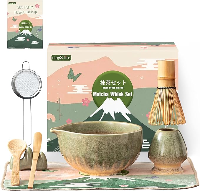 Clay&Fire Matcha Whisk Set,9 Pcs Ceramic Matcha Set, 15 OZ Matcha Bowl - Image 9