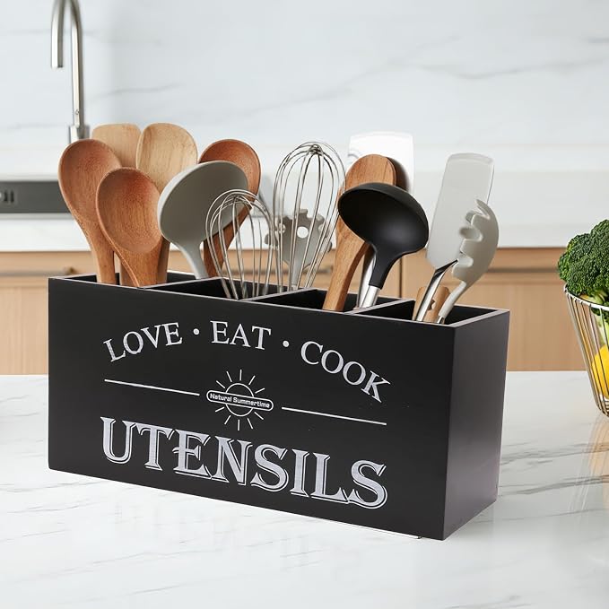 2 PC Wooden Utensil Holder, (With 4-Compartments size*1 + 3-Compartments - Image 7