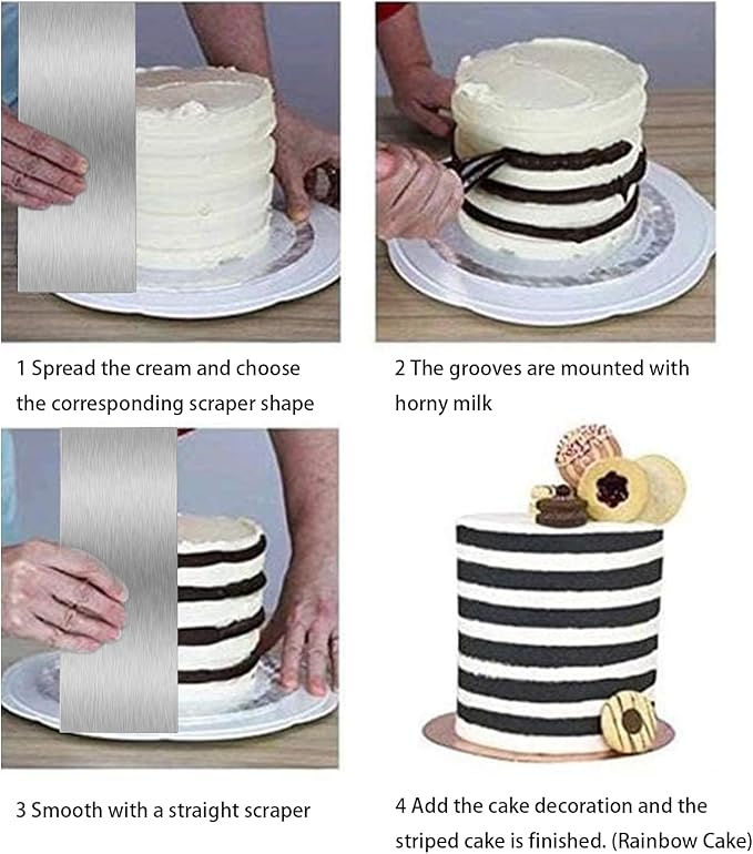 8.7 Inche Stainless Steel Cake Scraper,Double Sided Patterned Edge Stripe Edge - Image 7