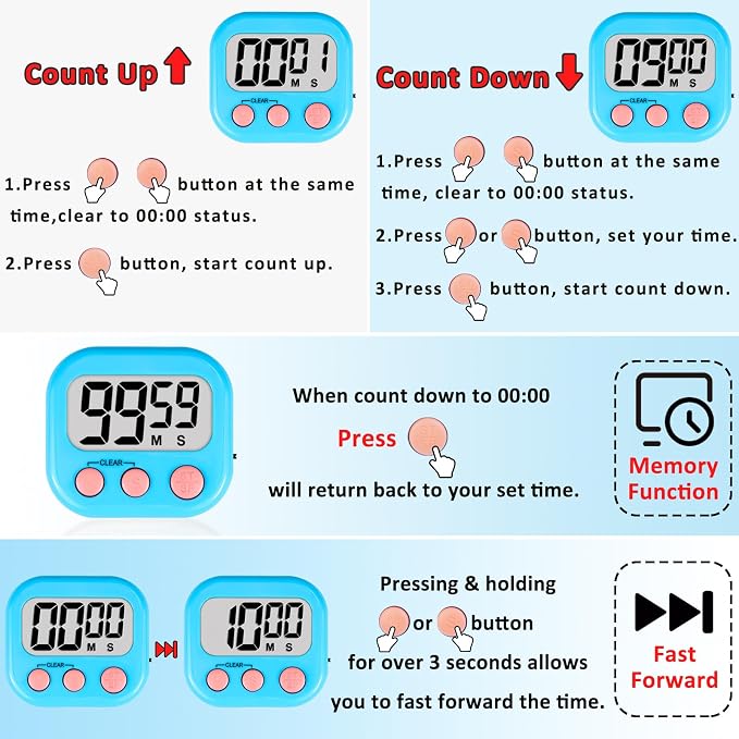 ZILLEEN 12 Pack Kitchen Timers for Cooking Digital Classroom Timers for Kids - Image 9