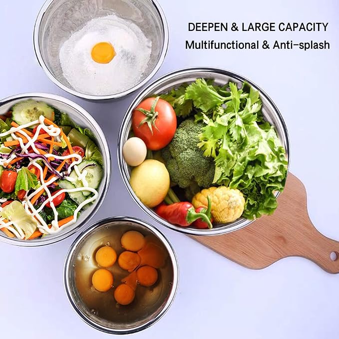 Umite Chef Mixing Bowls with Airtight Lids,6 piece Stainless Steel Metal - Image 7