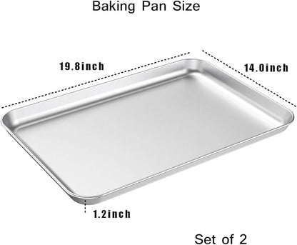 Baking Sheet Set of 2, Wildone Stainless Steel Baking Tray Cookie Pan, Size 20 - Image 2