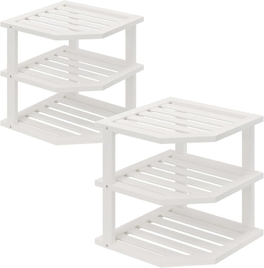 VERTORGAN 3 Tier Bamboo Corner Shelf, Dish Drying Rack, Plate Organizer by VERTORGAN