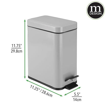 mDesign Small Modern 1.3 Gallon Rectangle Metal Lidded Step Trash Can, Compact - Image 8