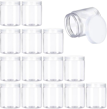 15 Pack 6oz Clear Plastic Jars Wide-mouth Storage Containers, Refillable Empty by Panxxsen