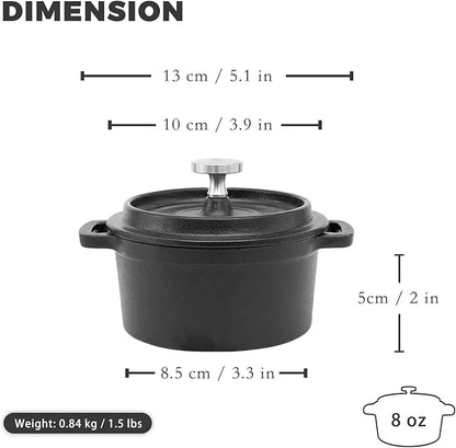 Flavehc Mini Cocotte 8 oz Pre-Seasoned Mini Dutch Oven 0.25 qt. Cast Iron - Image 3