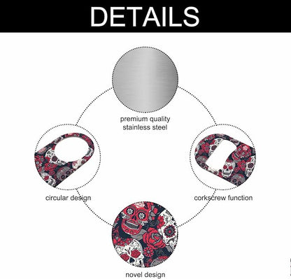 Skull and Flowers Stainless Steel Bottle Opener Day of The Dead Skull Red Peony - Image 3