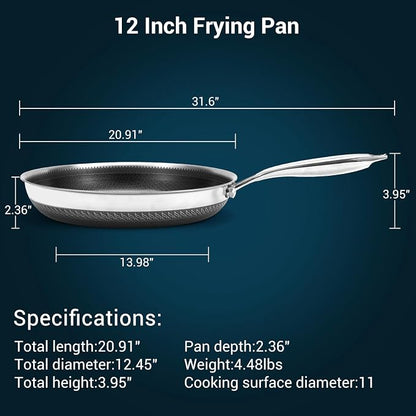 12 Inch Tri-Ply Stainless Steel Hybrid Frying Pan - Image 7