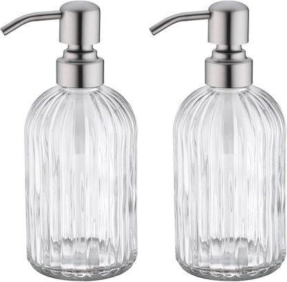 Glass Soap Dispensers for Kitchen and Bathroom, 16oz Heavey Glass Bottle by LEETCPHOME