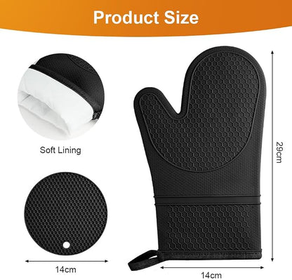 AUAUY Oven Mitts with 2 Potholders, Silicone Oven Gloves Heat Resistant 464°F - Image 2