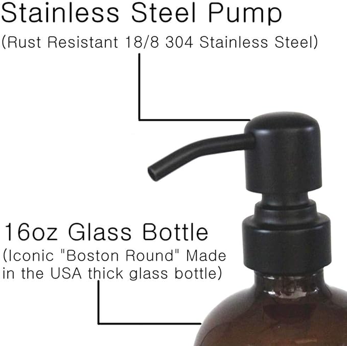 2 Pack Thick Amber Glass Pint Jar Soap Dispenser - Image 3