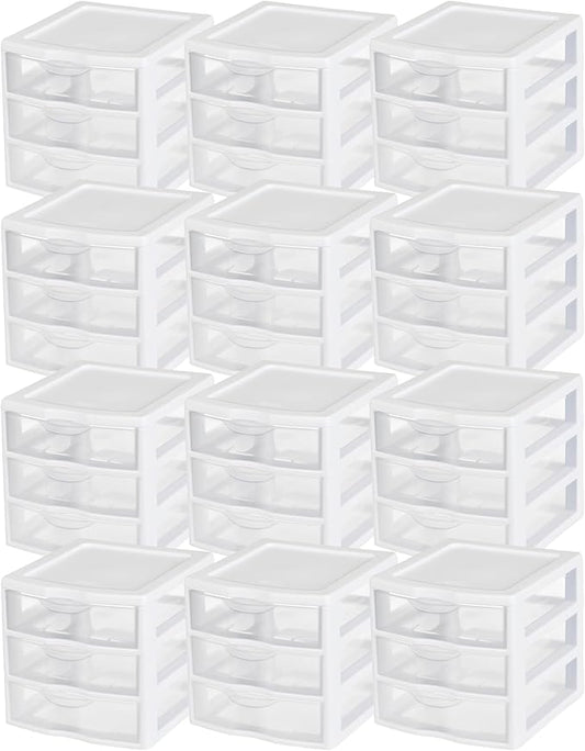 Sterilite 12-Pack Clearview 3-Drawer Cart, Small Plastic Storage Organizer by Sterilite