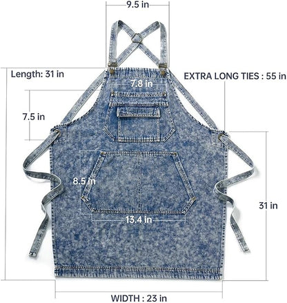 Denim Apron with Pockets for Hair Stylist Gardening Craftsmen Barista Women - Image 7