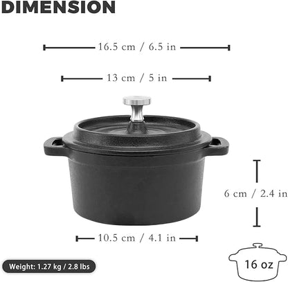 Flavehc Mini Cocotte 16 oz Pre-Seasoned Mini Dutch Oven 0.5 qt. Cast Iron - Image 3