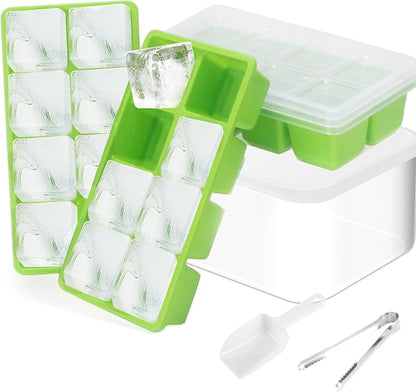 Ice Trays for Freezer with Lid and Bin, JRISBO 6 Pack Silicone Ice Cube Tray by Jrisbo