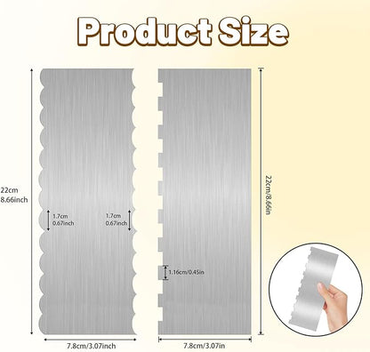 2 Pieces 8.7 Inche Stainless Steel Cake Scraper Double Sided Patterned Edge - Image 2