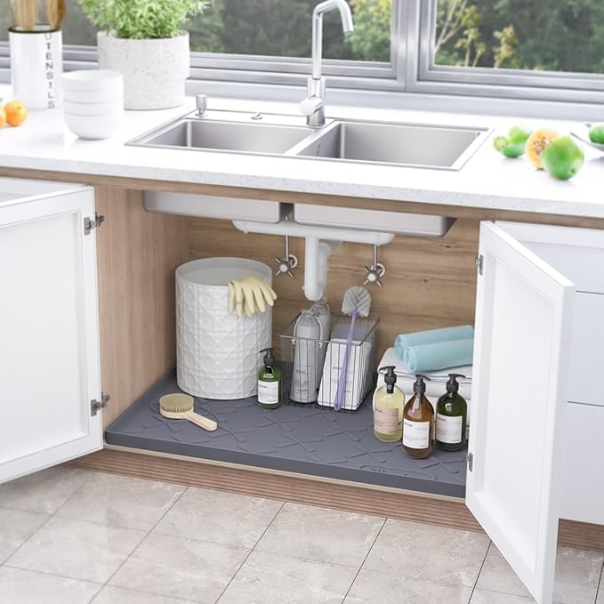 SIKADEER 40" x 19" Under Sink Mat Waterproof, Silicone Mat Kitchen Drawer Shelf - Image 2