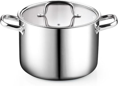 Cook N Home Stainless Steel Stockpot 8 Quart, Tri-Ply Clad Soup Pot by CookNHome
