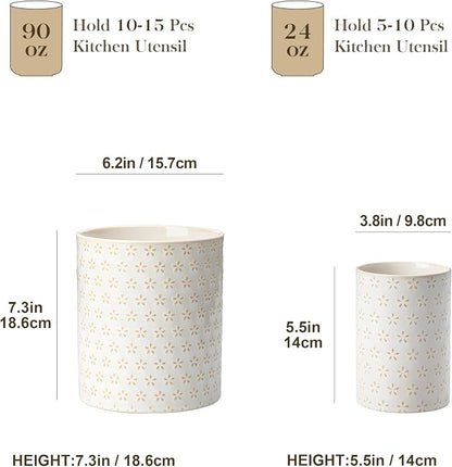 MALACASA LYDIA Ceramic Utensil Holders, 7.3"+5.5" Kitchen Utensil Crock Set - Image 2