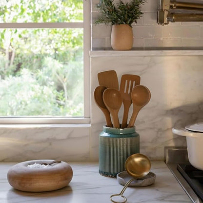 JIEMEI HOME Kitchen Utensil Holder, 6.77" Ceramic Farmhouse Stable Utensil Crock - Image 9