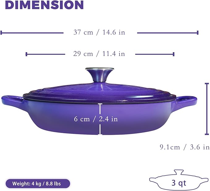 Flavehc Braiser Enameled Cast Iron Braiser 3 qt Braiser Pan - Image 3