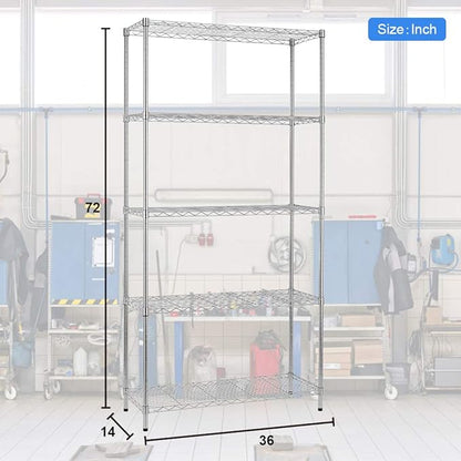 BestOffice | 5-Tier Wire Storage Shelves | 36x14x72 | Chrome | - Image 3