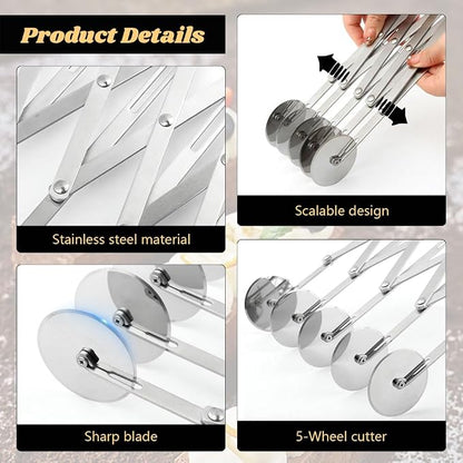 5 Wheel Pastry Cutter, Stainless Pizza Slicer, with1 Pc Double Wheel Cutter - Image 5