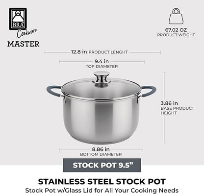 BRA COOKWARE Master Stainless Steel Stock Pot w/Glass Lid | 9.5 Inch 4 Quart - Image 2
