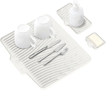 Silicone Dish Drying Mat for Kitchen Counter, Dish Drying Pad, Non-Slip Drain by COPLIB