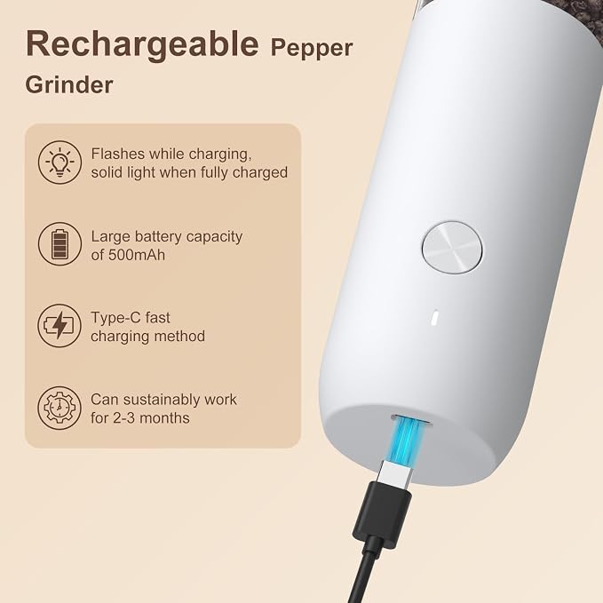 Ultrean Electric Pepper Grinder, Rechargeable Salt and Pepper Grinder - Image 4