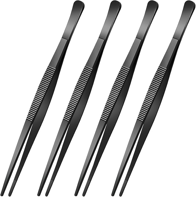 Yaomiao 4 Packs 10 Inch Bar Tweezers Black Cocktail Tongs Long Garnish Tweezers by Yaomiao