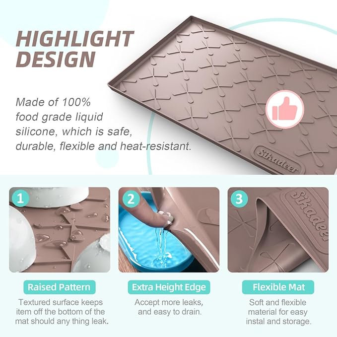SIKADEER 28" x 22" Under Sink Mat Waterproof, Silicone Mat Kitchen Drawer Shelf - Image 4