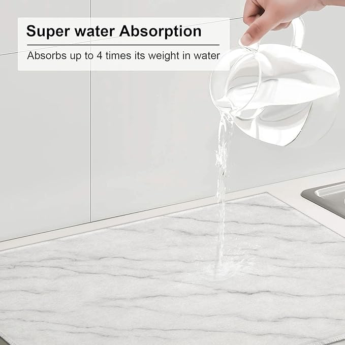 Marble White Dish Drying Mats for Kitchen Counter, Large 18"x24" Dish Mats for - Image 6
