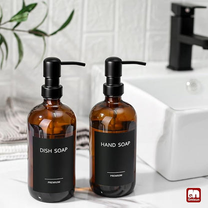 GMISUN Amber Glass Soap Dispenser, 2 Pack Bathroom Hand Soap Dispensers - Image 4
