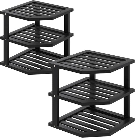 VERTORGAN 3 Tier Bamboo Corner Shelf, Dish Drying Rack, Plate Organizer by VERTORGAN