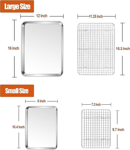 P&P CHEF 16 + 10.4 Inch Baking Sheet and Rack Set, Stainless Steel Cookie - Image 2