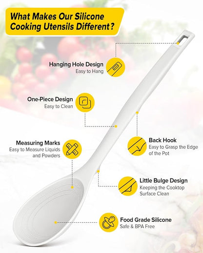 Pack of 2 Silicone Cooking Spoons, Non Stick Solid Kitchen Spoon - Image 3