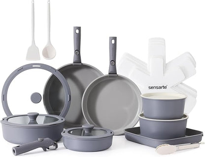 SENSARTE 24 Piece Ceramic Pots and Pans Set, Nonstick Detachable Handle Cookware by SENSARTE