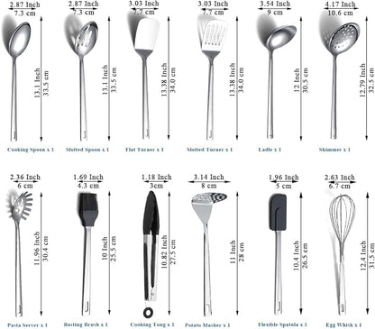 Kitchen Cooking Utensils Set 26 Pieces, Stainless Steel Heavy Duty Sturdy - Image 2