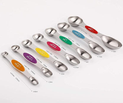 Magnetic Measuring Spoons Set of 7 Stainless Steel Stackable Dual Sided - Image 2