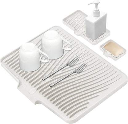 Silicone Dish Drying Mat for Kitchen Counter, Dish Drying Pad, Non-Slip Drain by COPLIB