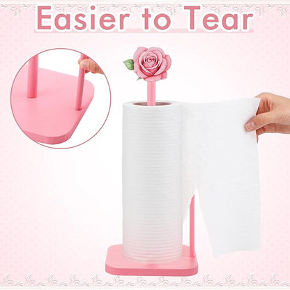 Leinuosen Pink Rose Paper Towel Holder Coquettish Cute Rose Wooden Paper Towel - Image 4