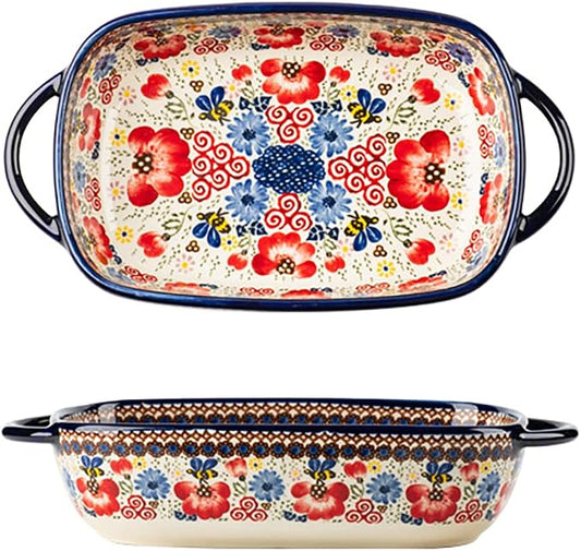 Vintage Flowers Style Ceramic Bakeware Casserole Dish Baking Pan Lasagna Pans by Bicuzat