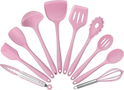 Silicone Cooking Utensils Set of 10, Leonyo Black Kitchen Utensils Set by Leonyo