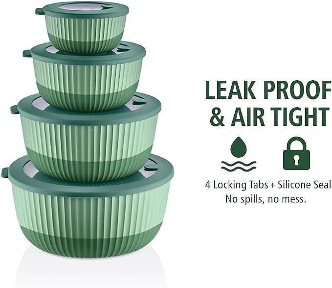 Mixing Bowls with Lids, 8-Piece Airtight Leak-Proof Nesting BPA-Free Bowl Set - Image 5